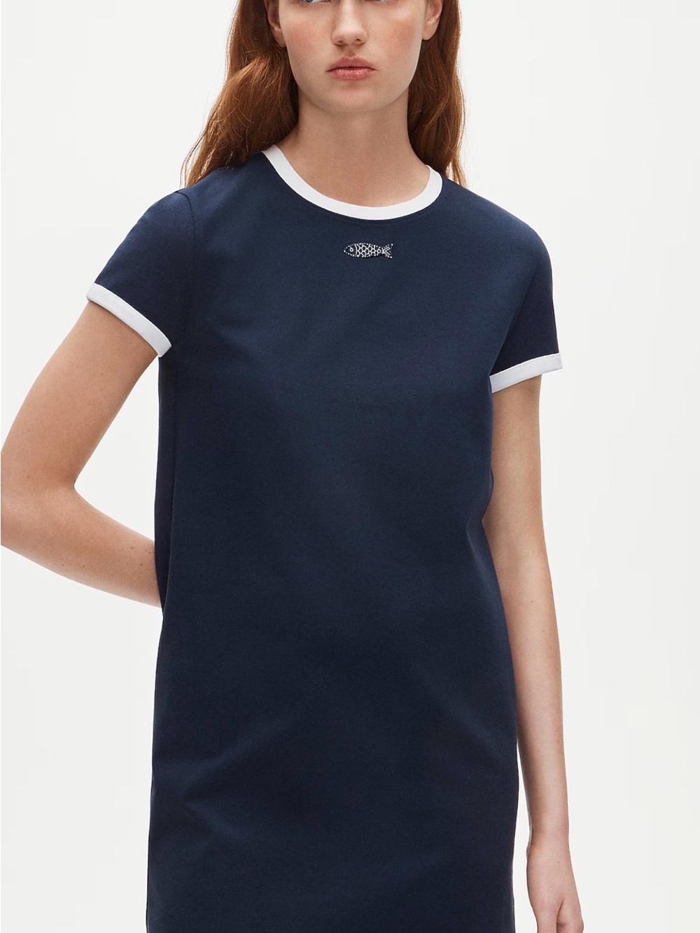 J crew Navy Short-Sleeve Crewneck Tee with White Trim